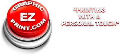 Graphic EZ Print red botton logo with tagline "Printing With A Personal Touch"