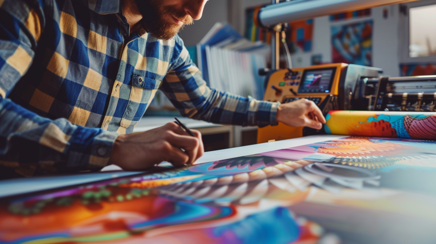 a man printing a custom vinyl banner